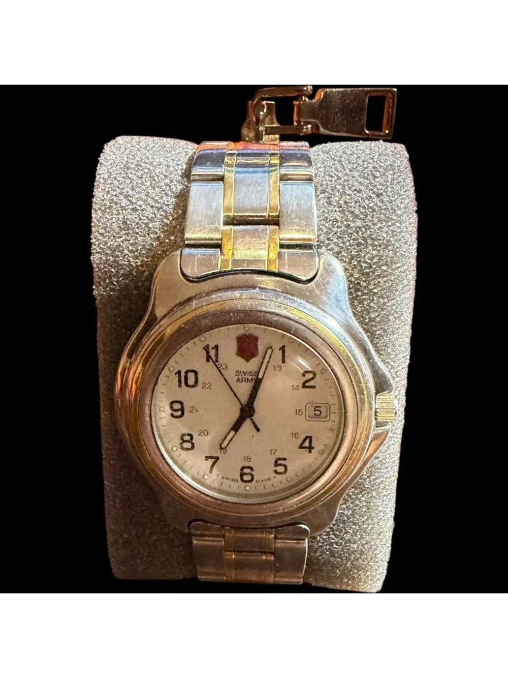 Vintage Swiss Army Stainless Steel Watch With Two-Tone Band & Date Display
